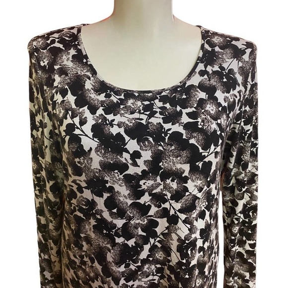 J Jill Wearever Collection Black White Floral Jersey Dress Size L - Picture 2 of 9